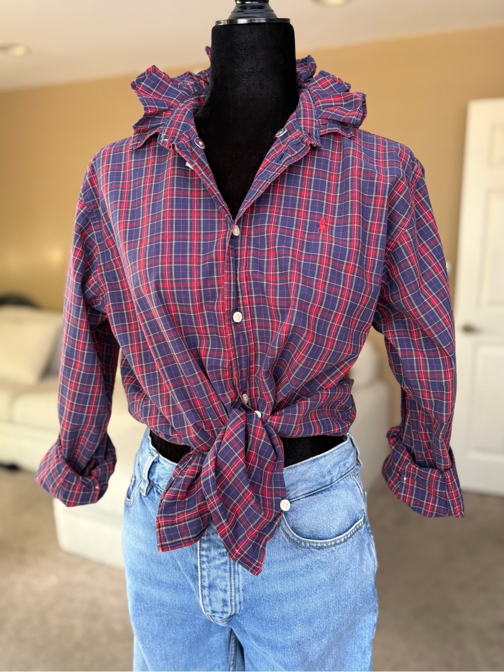 Reworked Ralph Lauren red+blue plaid size small - Picture 2 of 15